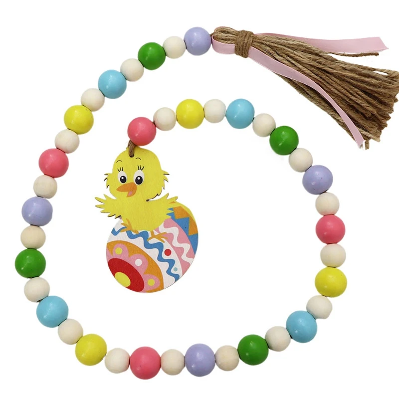

Easter Wood Bead Garland, Farmhouse Rustic Colorful Wooden Beads For Tiered Tray Decorations Country Prayer Boho Beads