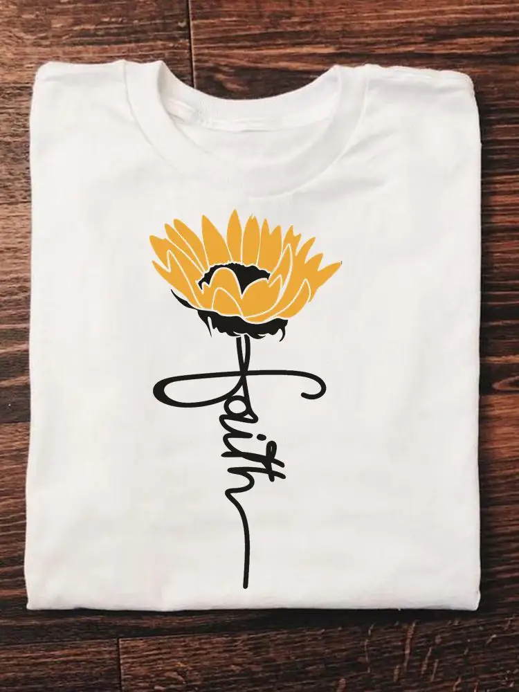 

Print T Fashion Faith Love 90s Trend Flower Women's Clothing Short Sleeve Clothes Ladies Female Graphic Tee Summer T-shirts