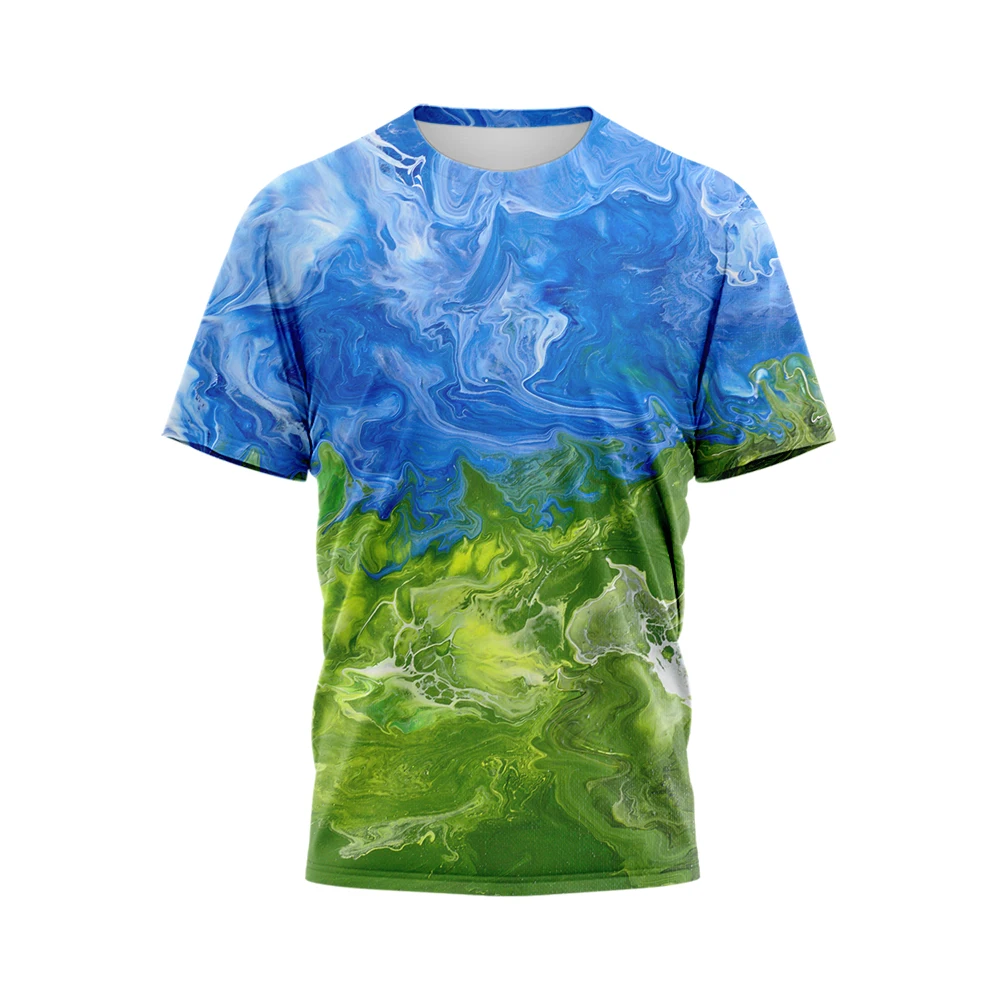 Summer 3D All Over Print T-Shirt for Men Dazzling Pigment  Round-Neck Casual Short Sleeve Oversized Street Doodle Tops Tees