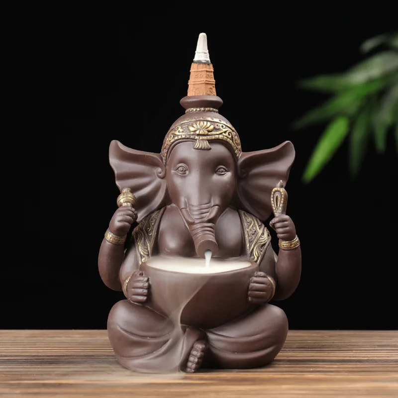 

God Ganisa Ceramic Handicrafts Waterfall Backflow Incense Burner Elephant Censer Home Ornament