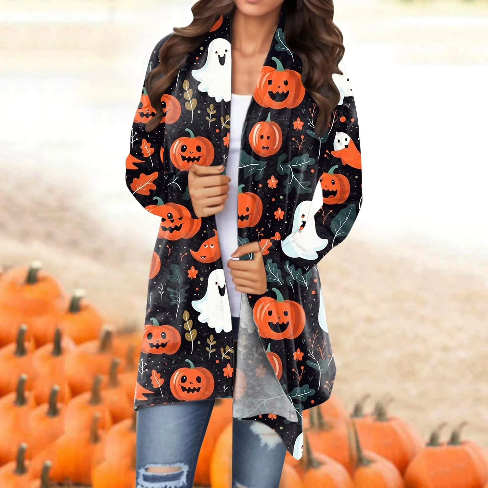

Casual Versatile Halloween Printed Thin Coat Cardigan New Basic Jackets For Women Fashion Woman Clothes Streetwear Ropa De Mujer