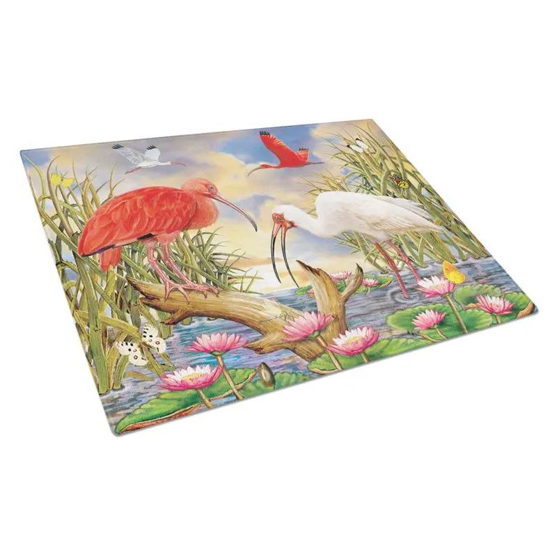 

Treasures PRS4033LCB Scarlet And White Ibis Glass Cutting Board Large, 12H x 16W, multicolor