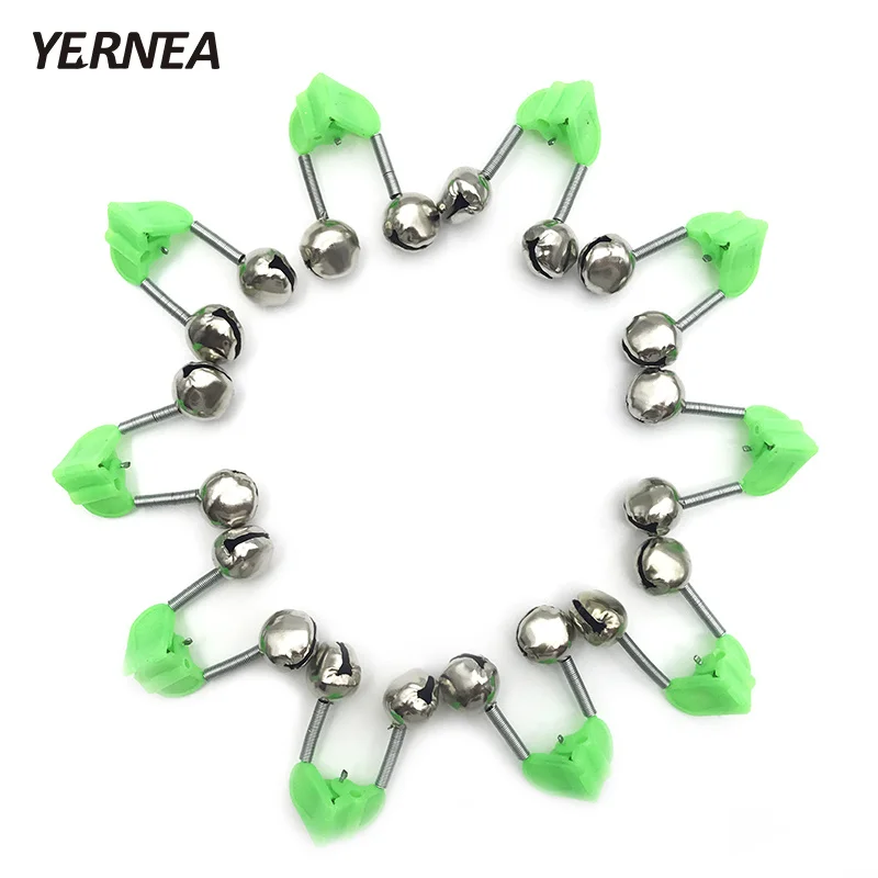 

New 100 Pcs/Lot Tip Clip Bells Ring Fishing Rod Bite Alarms Fishing Bells Rod Alarm Clamp Green Plastic Fishing Accessory