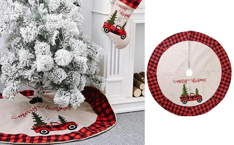 

Юбка на рождественскую елку с рисунком автомобиля и дерева, клетчатая юбка на рождественскую елку 47,24 дюйма, рождественские деревенские украшения