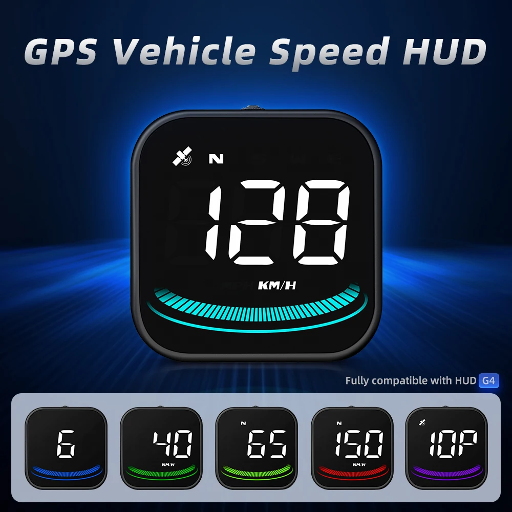

G4 Auto HUD GPS Head Up Display Car Projector Speedometer With Compass Security Alarm For Car SUV RV Truck Color Ambient Light
