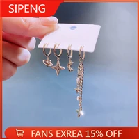 korean fashion cubic zircon crystal star moon dangle drop earrings 2022 punk chain tassel earrings for women man luxury jewelry