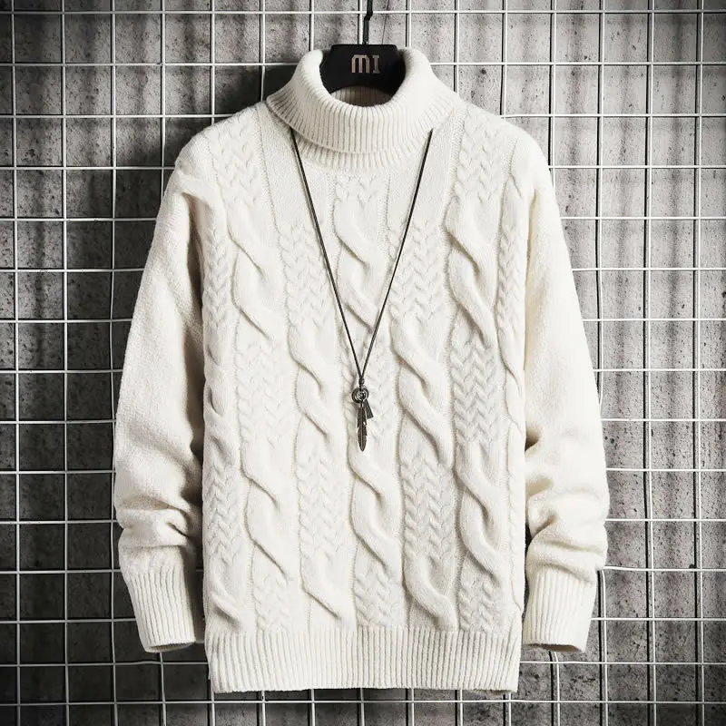 

2022 Men's Cable-Knit Turtleneck Sweater Autumn and Winter Loose Thick Vintage Sweater