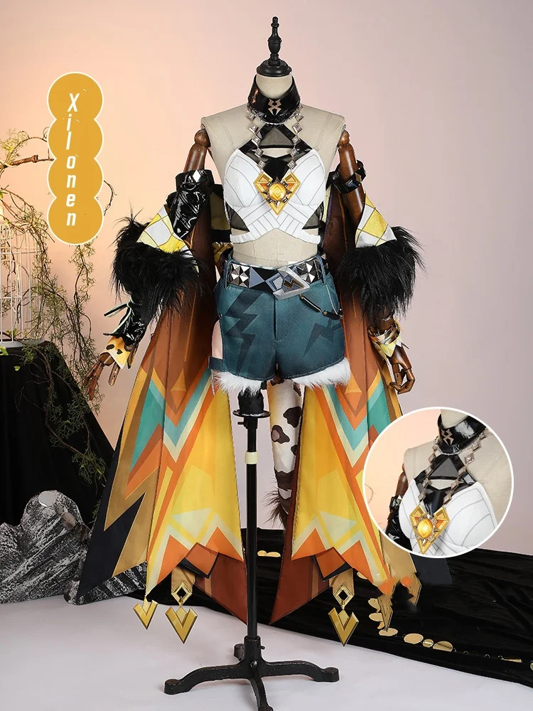 Genshin Impact Xilonen Косплей Костюм Парик Униформа Хвост Головные Уборы Кольца Ожерелье