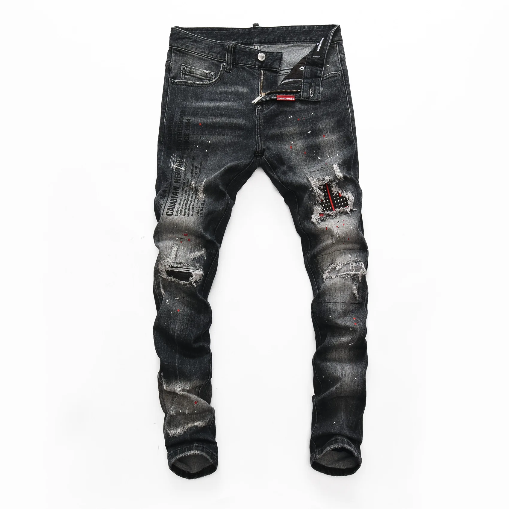 

European Style Italy Brand Men Jean Pant Men Slim Biker Denim Jean Trouser Rivet Leather Stitching Hole Pants Jeans For Men