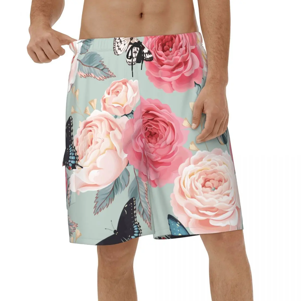 

Printed Shorts Colorful Flowers And Butterflies Summer Mens Beachwear Male Beach Shorts