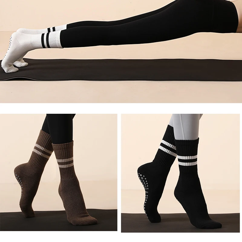 Women's Non Slip Yoga Socks with Grips Cotton Mid Calf Long Warm  breathable Pilates Dance Fitness Sports Socks Outdoor Fitness