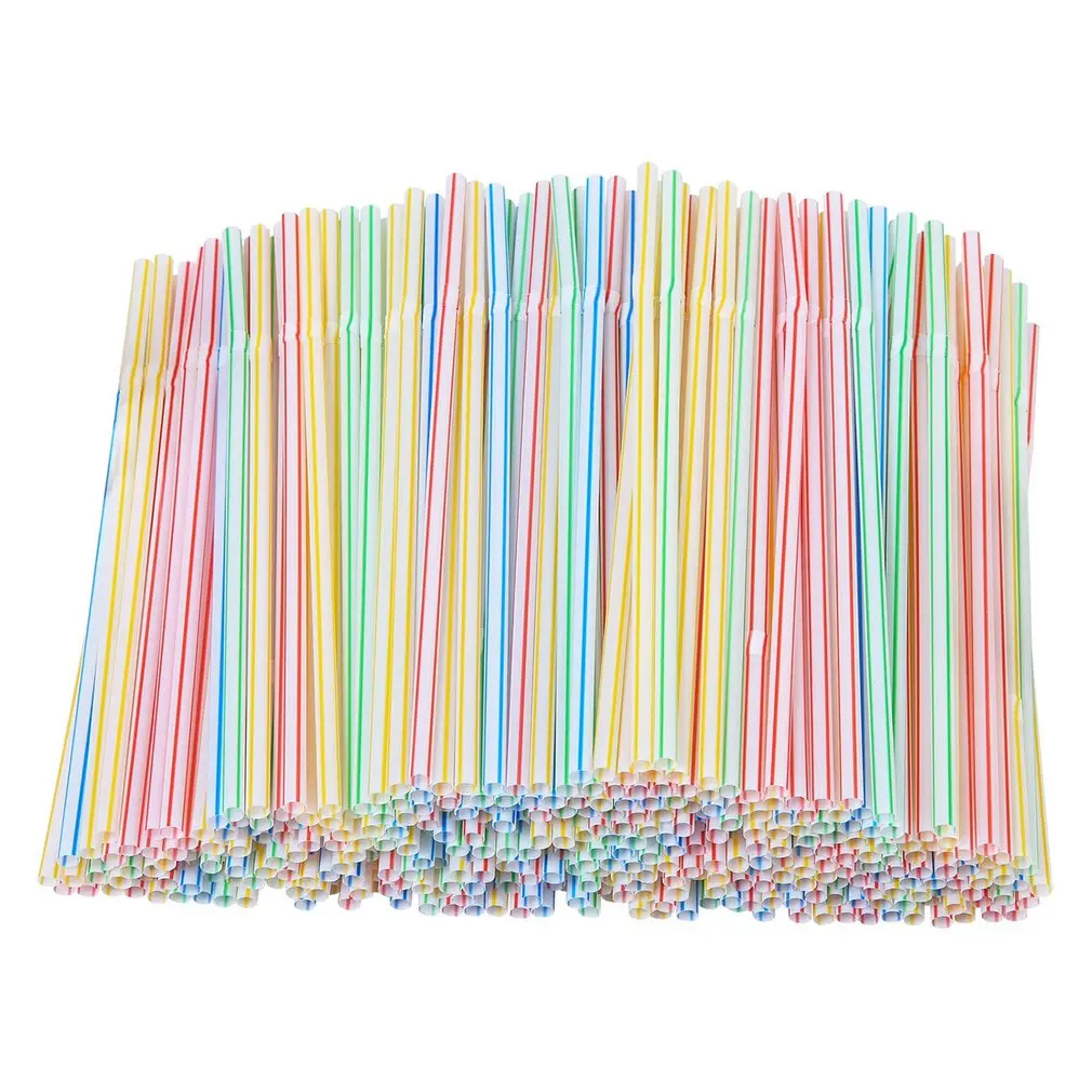 

100/200pcs Plastic Drinking Straws 8 Inches Long Multi-Colored Striped Bedable Disposable Straws Party MultiColore Rainbow Straw