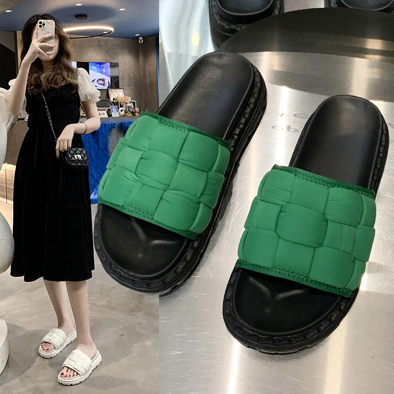 

Korean Weaving Platform Sandals Women's Outer Wear Ins Style Sandals round Toe Internet Celebrity Beach Slippers