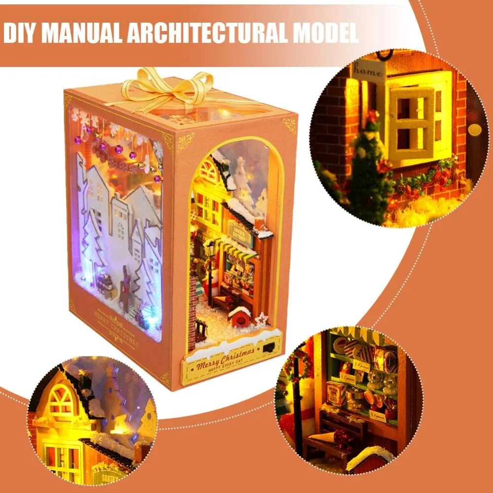 

Mini DIY Wooden Book Funny DIY Wooden 3D Book Stand Toy Shelf Insert Kit Christmas