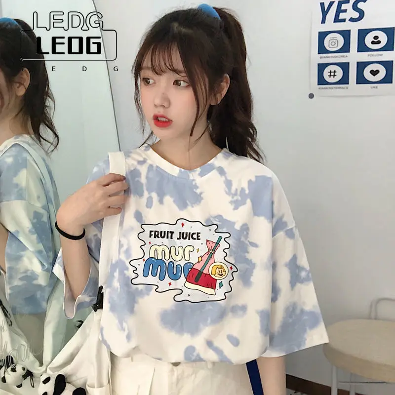 

LEDP Summer Spring Women's Top Streetwear Vintage Cute Print Gothic Plus Size Harajuku Women's Fashion Tie Dye Y2k T Shirt Women