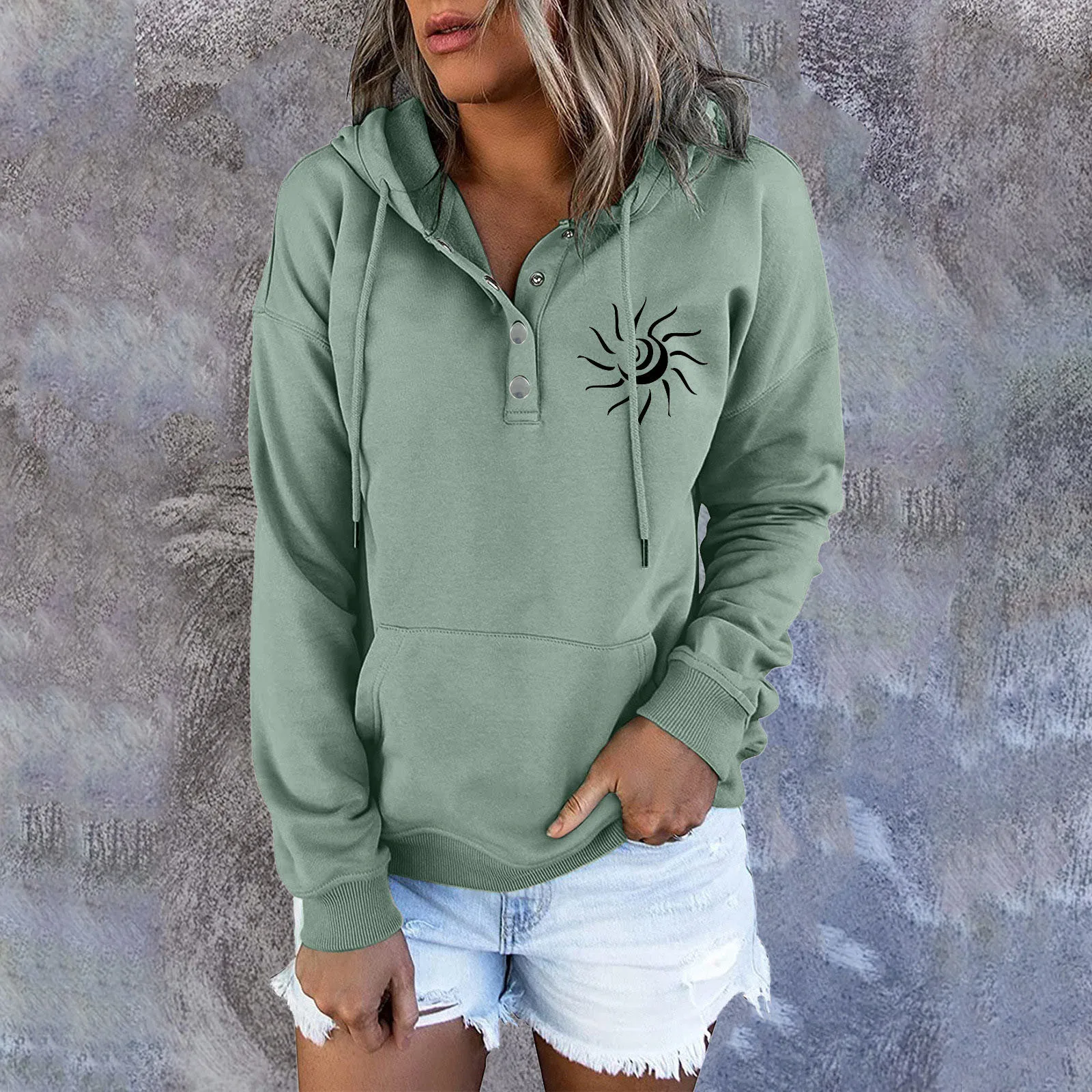 

Womens Sweatshirts Long Sleeve Hoodie Pullover Casual Button Top Hoodie Pullover Sweatshirts for Women Fleece Sweatshirt