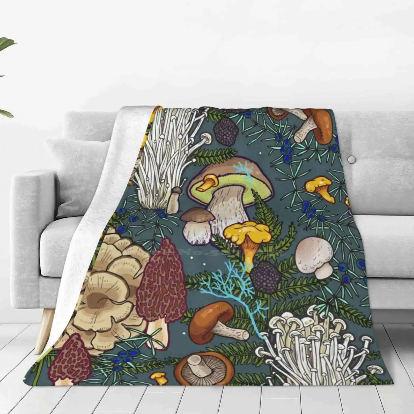 Мягкое теплое дорожное портативное одеяло в виде грибного леса