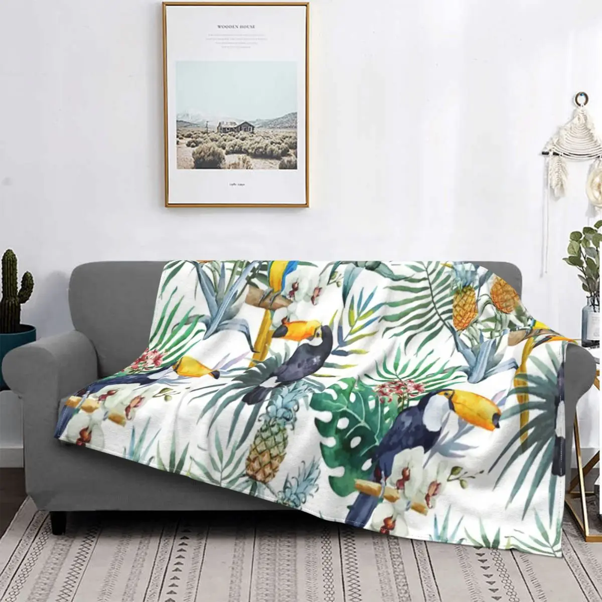

Manta de Pinapple y loro tucán Tropical, colcha para cama a cuadros, funda para sofá, manta doble, toalla de playa de lujo