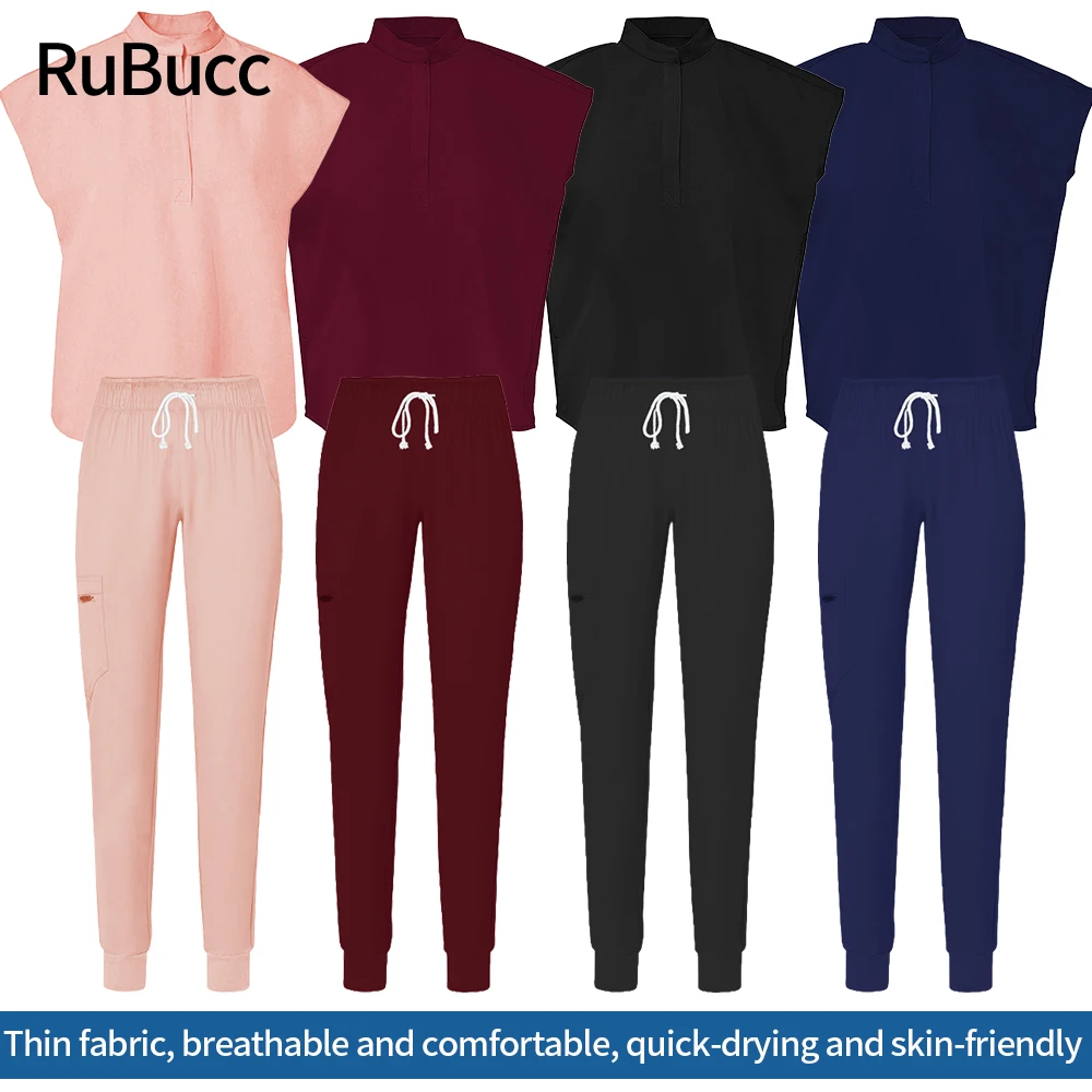 

Women Lab Dustproog Work Suit Nurse Uniforms Work Sets Short Sleeve Scrubs Tops Jogger Suit Beauty Salon Healthcare Scrubs Suits