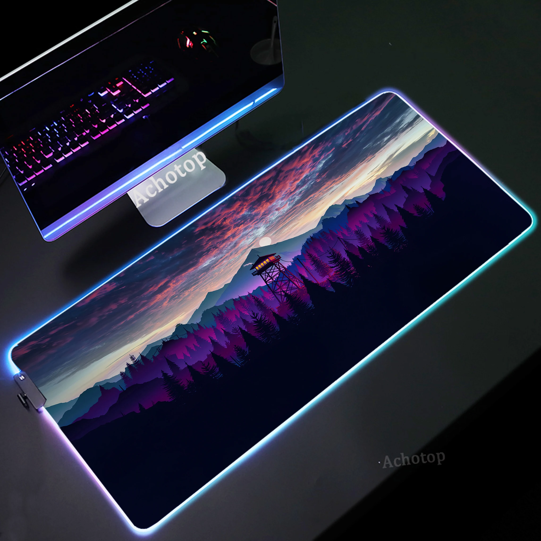 

Firewatch Forest RGB Mousepad Large Computer Mouse Pad Gamer Mouse Mat LED Luminous Game Table Carpet Gaming Accessories Mats