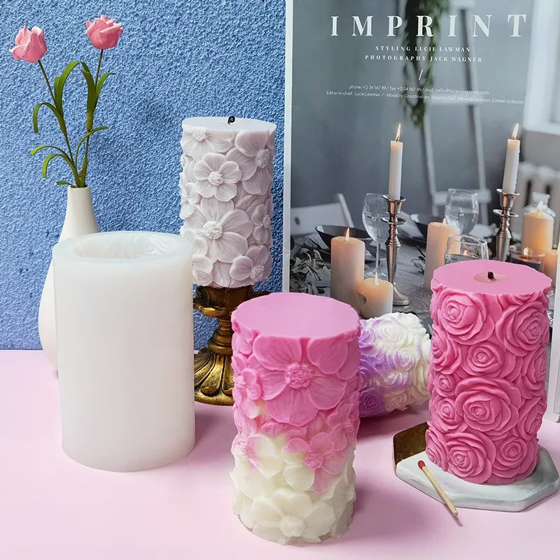 

PRZY Cylindrical Candle Mould 3D Mold Silicone Flower Butterfly Waves Cylindrical Aroma Candle Mould Relief Aromatherapy Gypsum