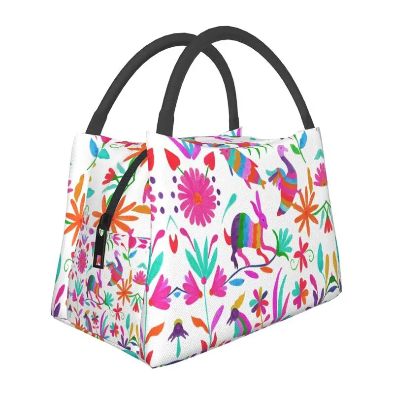 

Mexican Otomi Animals Insulated Lunch Bag for Women Resuable Floral Folk Flowers Cooler Thermal Bento Box Beach Camping Travel