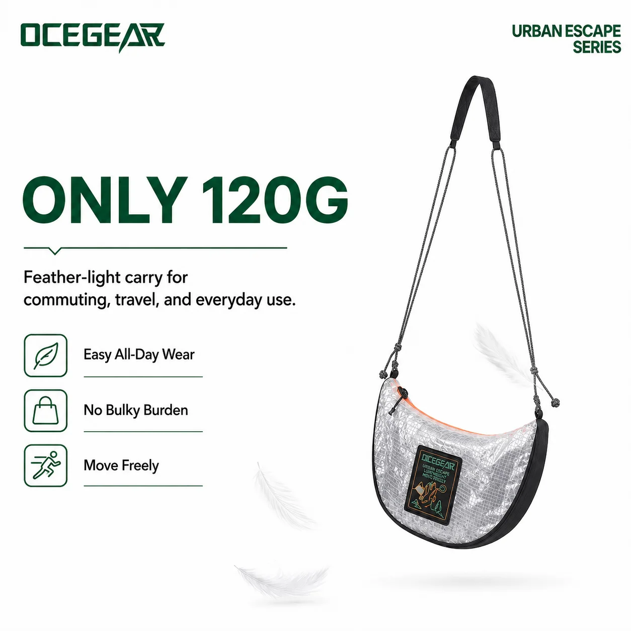 Фото Сумка-слинг ECOpak Tech Mesh, ультралегкая, 120 г, в форме полумесяца, водонепроницаемая, 70 фунтов на кв. дюйм, для походов и кемпинга, на плечо, для мужчин и женщин №3