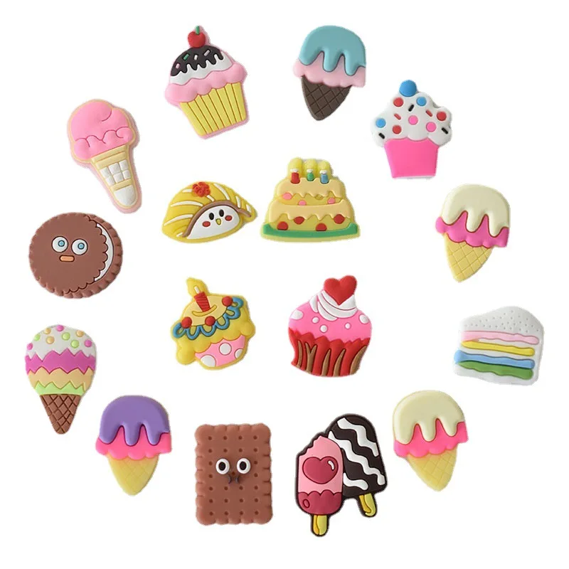 Cute Jibz 16pcs Cartoon Food  DIY Croc Shoe Charms Funny Garden Accessories Buckle fit Clogs Sandals Pins Decorate Kids Gift
