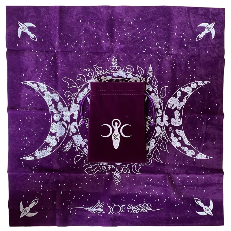 

A5KC Altar Tarot Cloth Velvet 19"×19" w/ Tarot Bag Triple Goddess Moon Phases Astrology Tarot Cards Divination Tablecloth