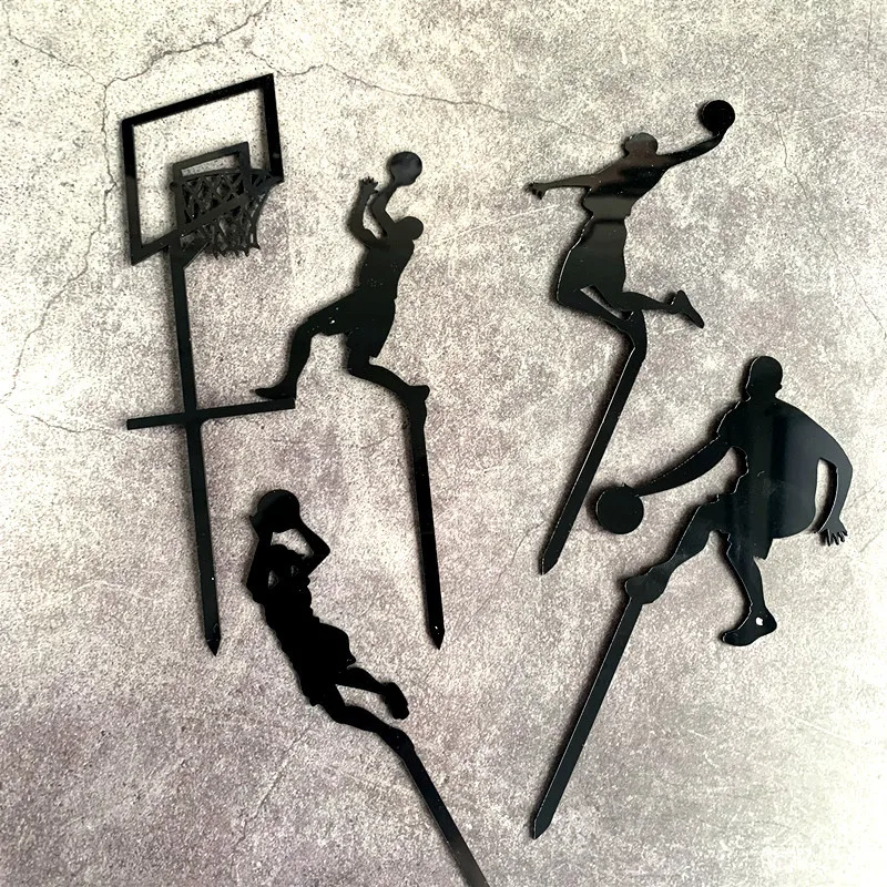 

5pcs Acrylic Boys Playing Basketball Scene Cake Topper Kids Favors Table Cake Decoration Dessert Accessories Party Supplies