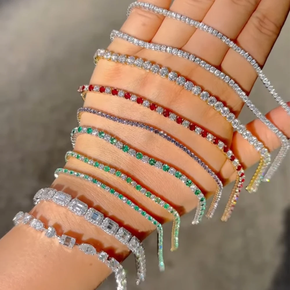 Новые теннисные браслеты с радужными кристаллами для женщин и мужчин, Kpop серебряный цвет, подарки друзьям, яркий циркониевый браслет на цепочке, ювелирные изделия Новые теннисные браслеты с радужными кристаллами для женщин и мужчин, Kpop серебряный цвет, подарки друзьям, яркий циркониевый браслет на цепочке, ювелирные изделия