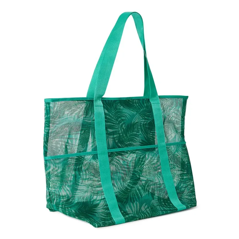 Women's Mesh Beach Tote Bag, 2-Pack Palm Mint Chip / Black