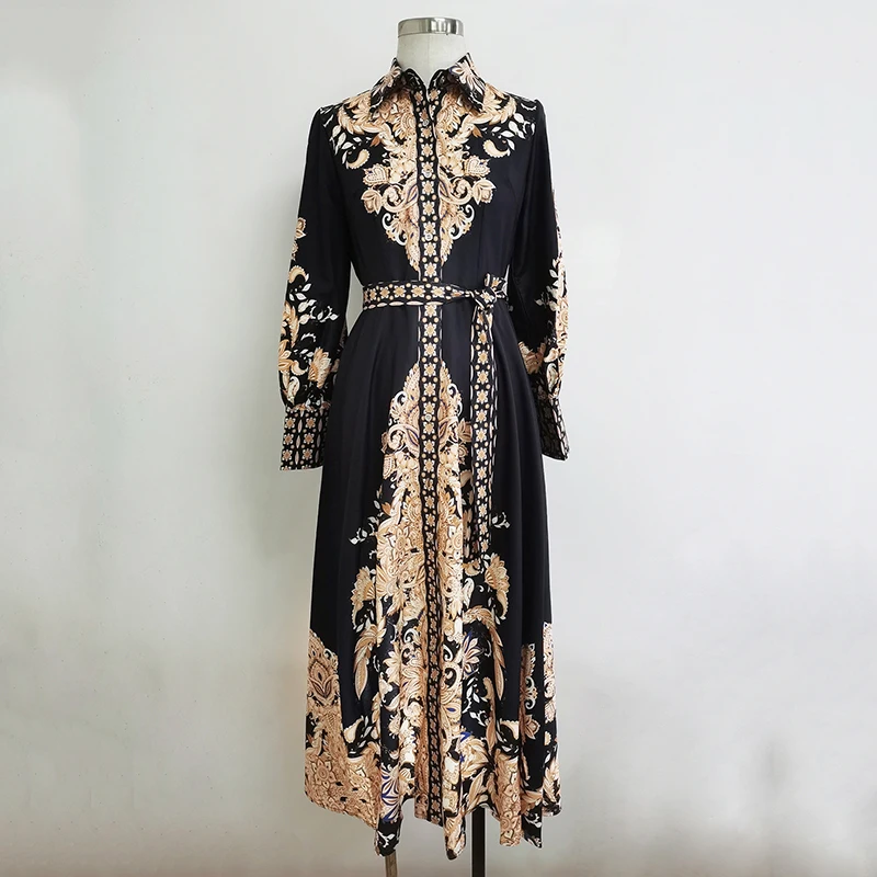 Women Muslim Floral Print Long Sleeve Eid Dress 2022 Islam With Hijab Belt Malaysia Ramadan Dubai Arabic Luxurious Evening Dress