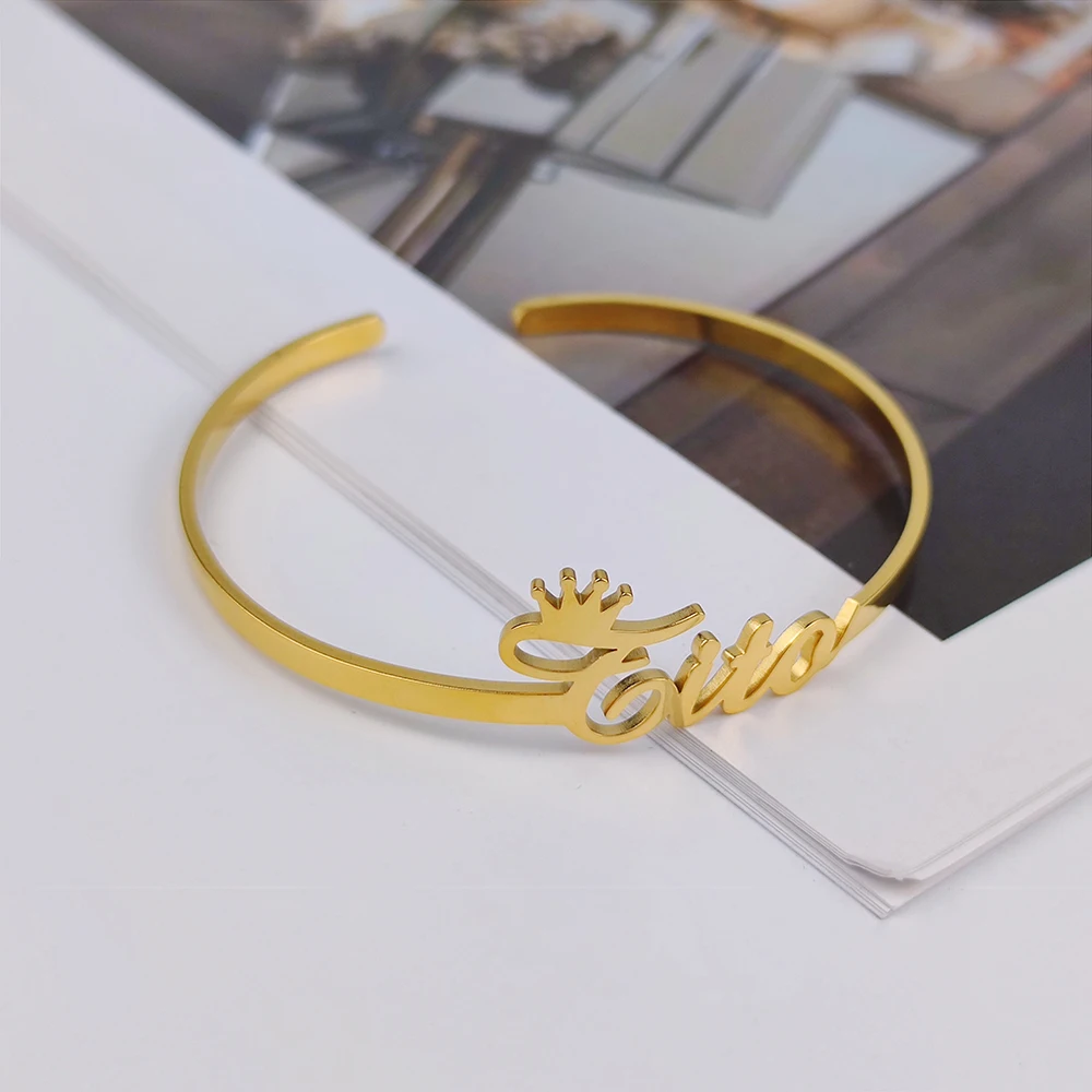 Customized Name Women Adjustable Bracelets Personality Stainless Steel Men Letter Opening Bangle Jewelry Gift Pulseiras Feminina