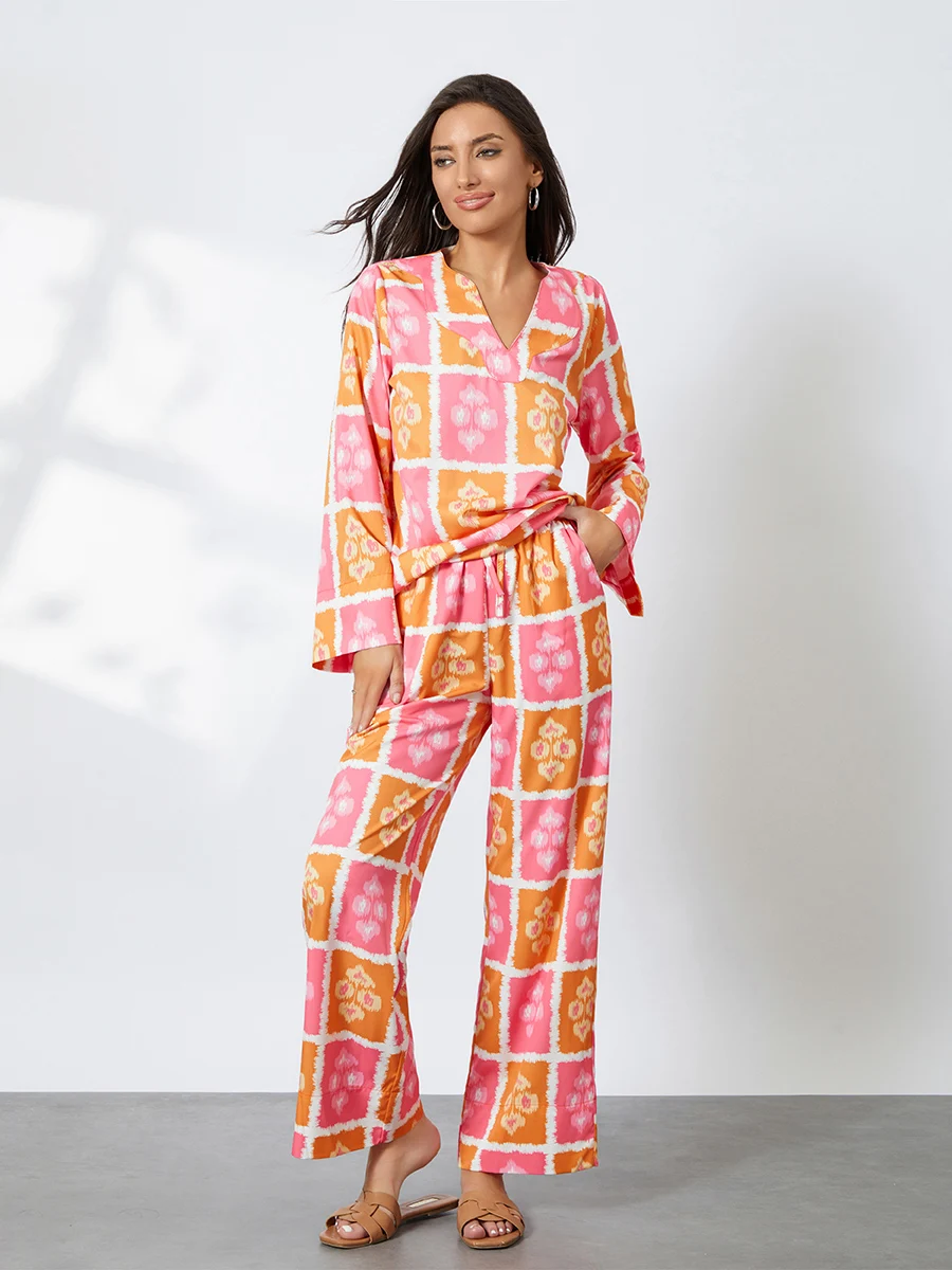 Женский цветочный пижамный комплект из 2 предметов рубашка с коротким рукавом и