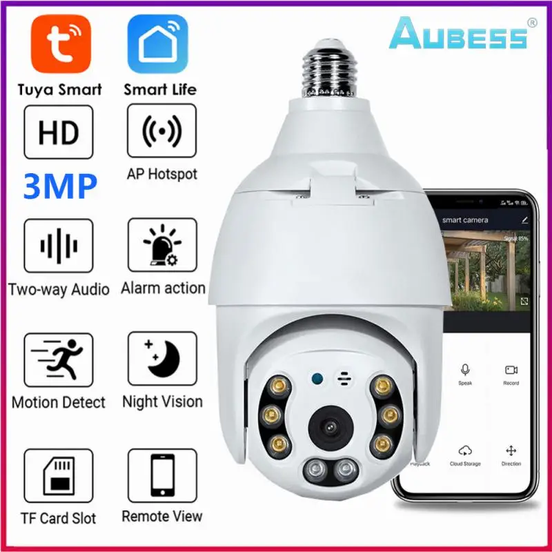 

Aubess E27 Bulb PTZ Surveillance Camera 3MP AI Human Detect Wifi 2MP Camera For Tuya Smart Home Alrm System Security CCTV Camera