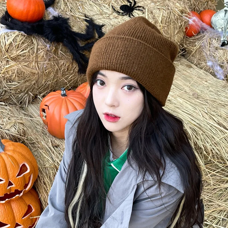 

2022 New Ladies Winter Woolen Hat Solid Color Big Head Circumference Winter Warm Wind-Proof Cap Autumn and Winter Knitted Hat