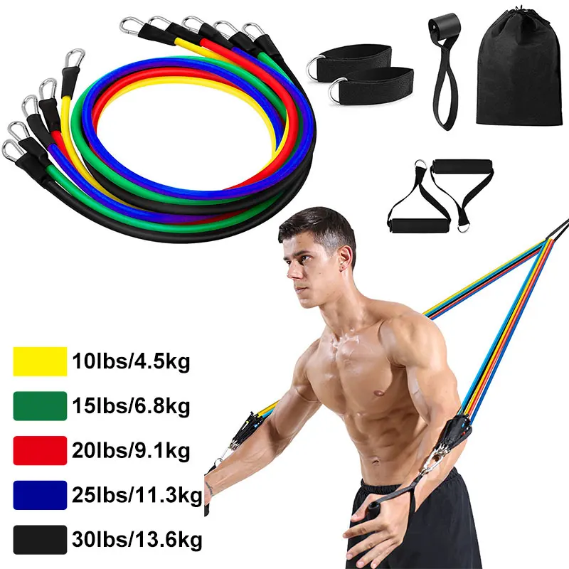 

Latex Strap Resistance Fitness Band Training Equipment Rope Pull Bands Indoor Expander Ankle Elastic 11pcs/set Exercise Portable