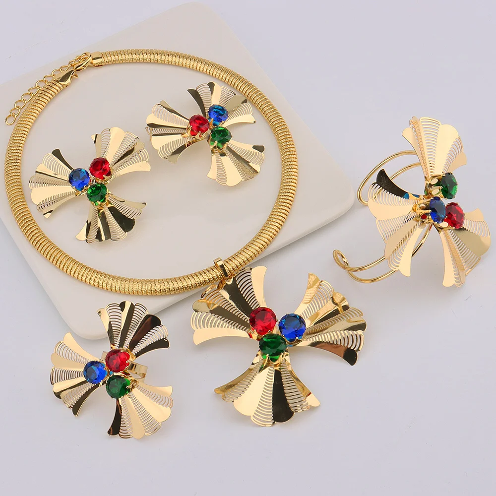 

Gold Plated Jewelry Sets African Golden Necklace for Women New Classic Luxury Party Earrings Wedding Jewelry Accessories Ladies