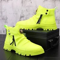 2022 springsummer white martens high top leather boots mens cowboy platform height increasing insole mid top shoes ankle boots