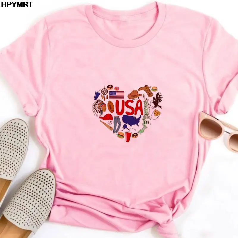 

Women T-shirts Love USA Style Printed 90s 2022 New Summer T shirt Harajuku Graphics Female Stylish Tops Tee Short Sleeve Tshirt
