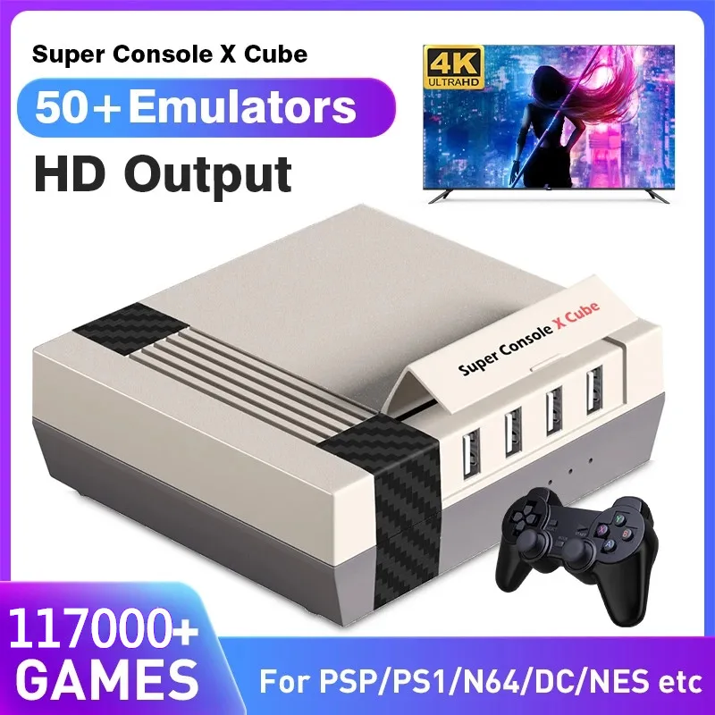 Retro Super Console X Cube Mini/TV Video Game Console For PSP/PS1/DC/N64 WiFi HD Output Built-in 50+ Emulators with 117000 Games