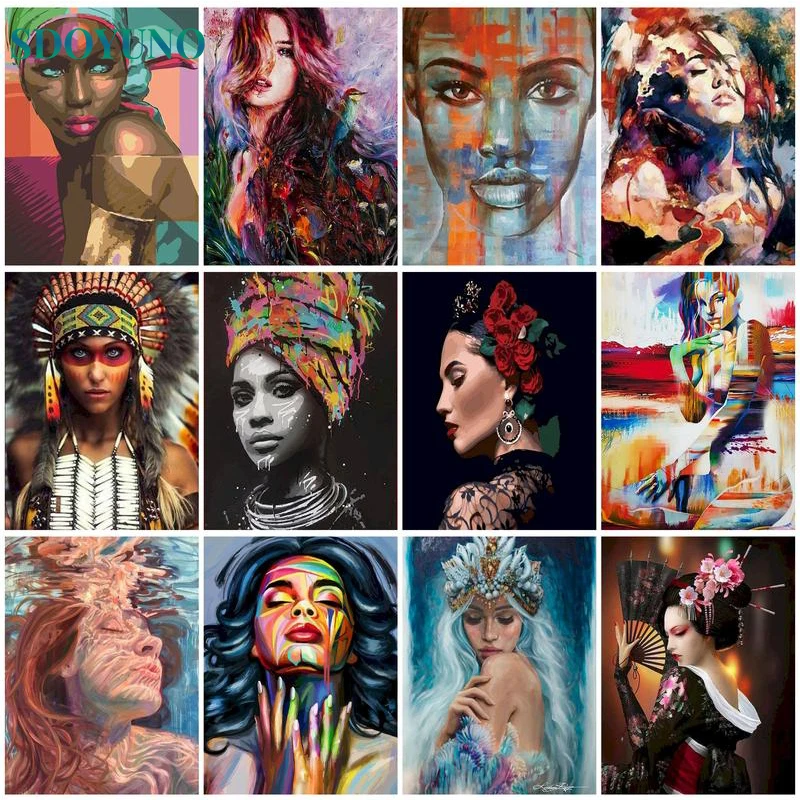 

SDOYUNO Paint By Numbers Women On Canvas With Framed Digital Figure Coloring Drawing Oil Paintings By Number Home Wall Decor