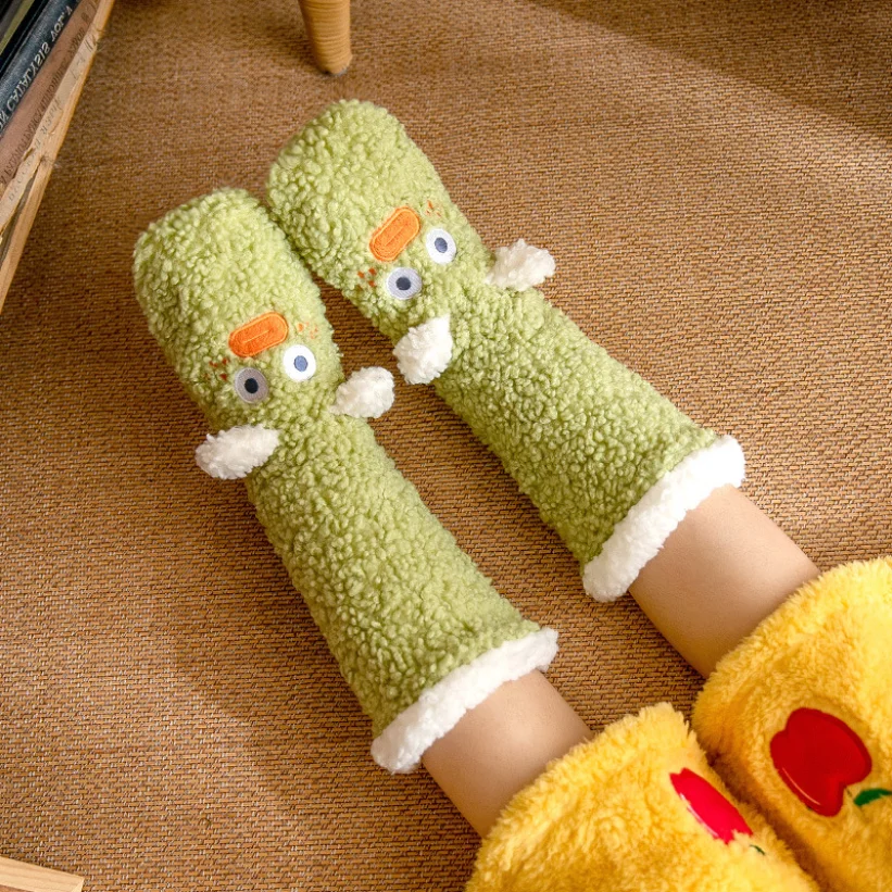 Fluffy Sock Womens Winter Warm Non Slip Sleeping Kawaii Cute Funny Female Cartoon Fuzzy Slipper Sock Christmas Gift Coral Velvet