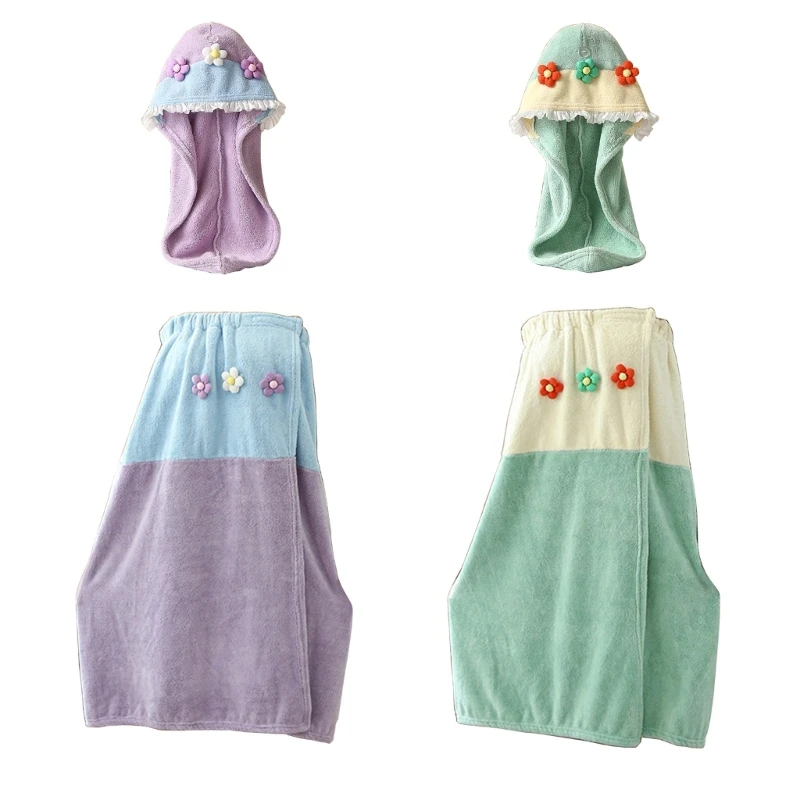 

Coral Fleece Bath Dress Flower Hair Drying Hat Quick Dry Soft Wrap Women Girl