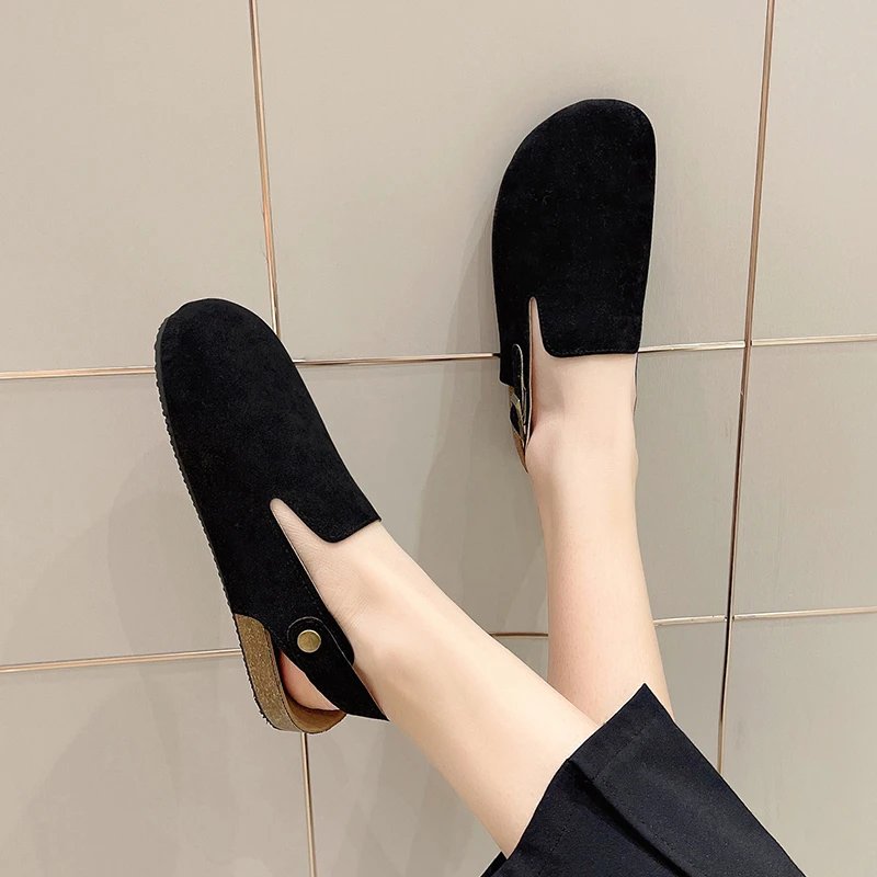 

Women Closed Toe Slippers 2023 Summer New Retro Fashion Mule Clog Slide Ladies Cow Suede Leather Clogs Sandals Zapatos De Mujer