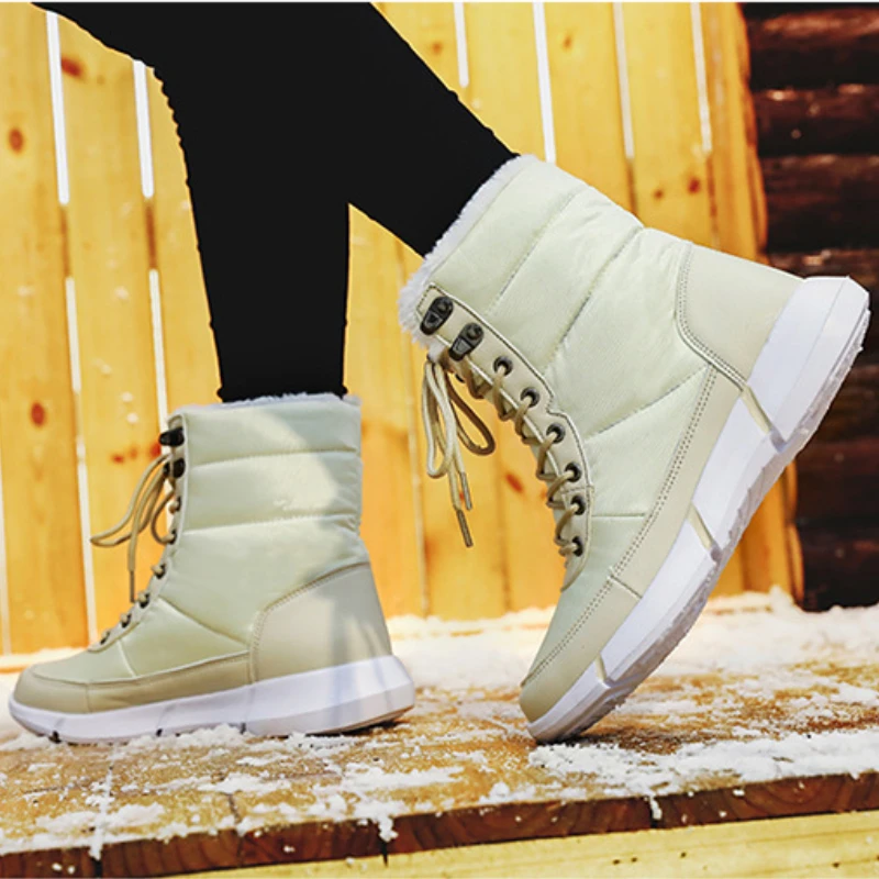 Snow Boots Women Winter High Top Waterproof Non-slip Outdoor Flats Boots Keep Warm Comfortable Large Size Cotton Shoes Couple