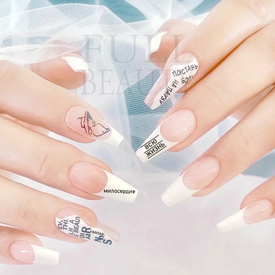 1pcs Text Word Russian English Nails Stickers Black White Gold Laser Love Phrase Letters 3D Manicure Adornment Sliders #200-210 - купить по