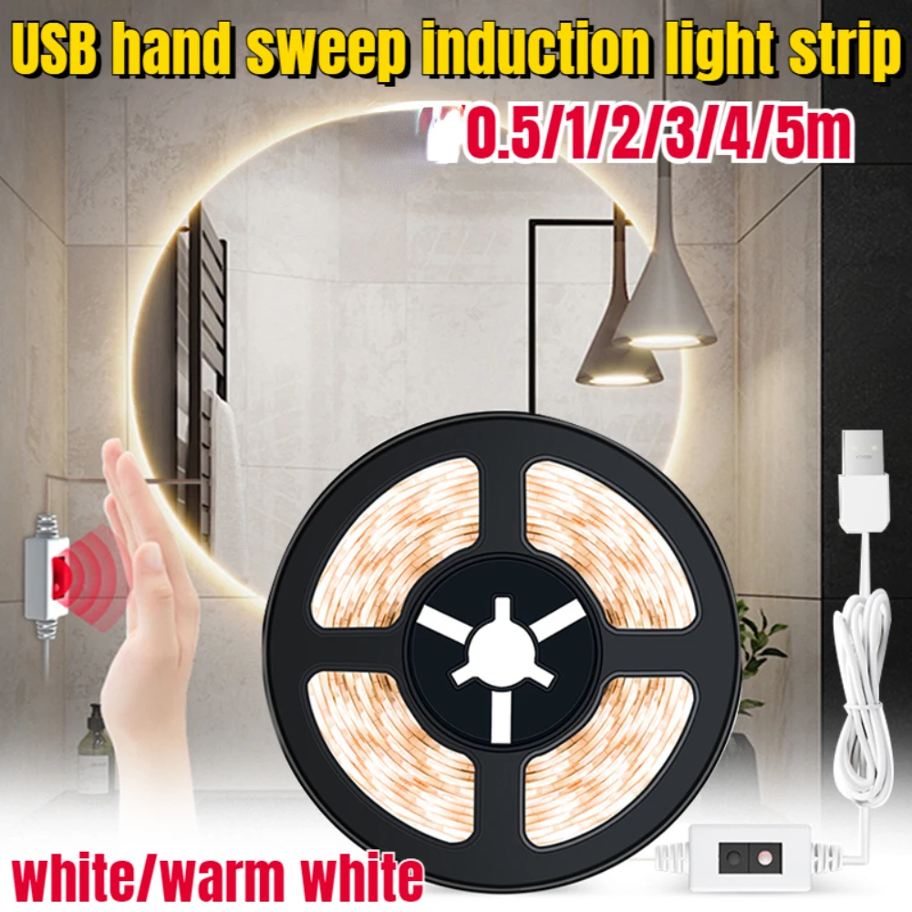 

5M DC 5V Lamp USB Motion LED Light Strip Hand Sweep Waving ON OFF Sensor Night Light Diode Lights Cabinet Kitchen LED Strip