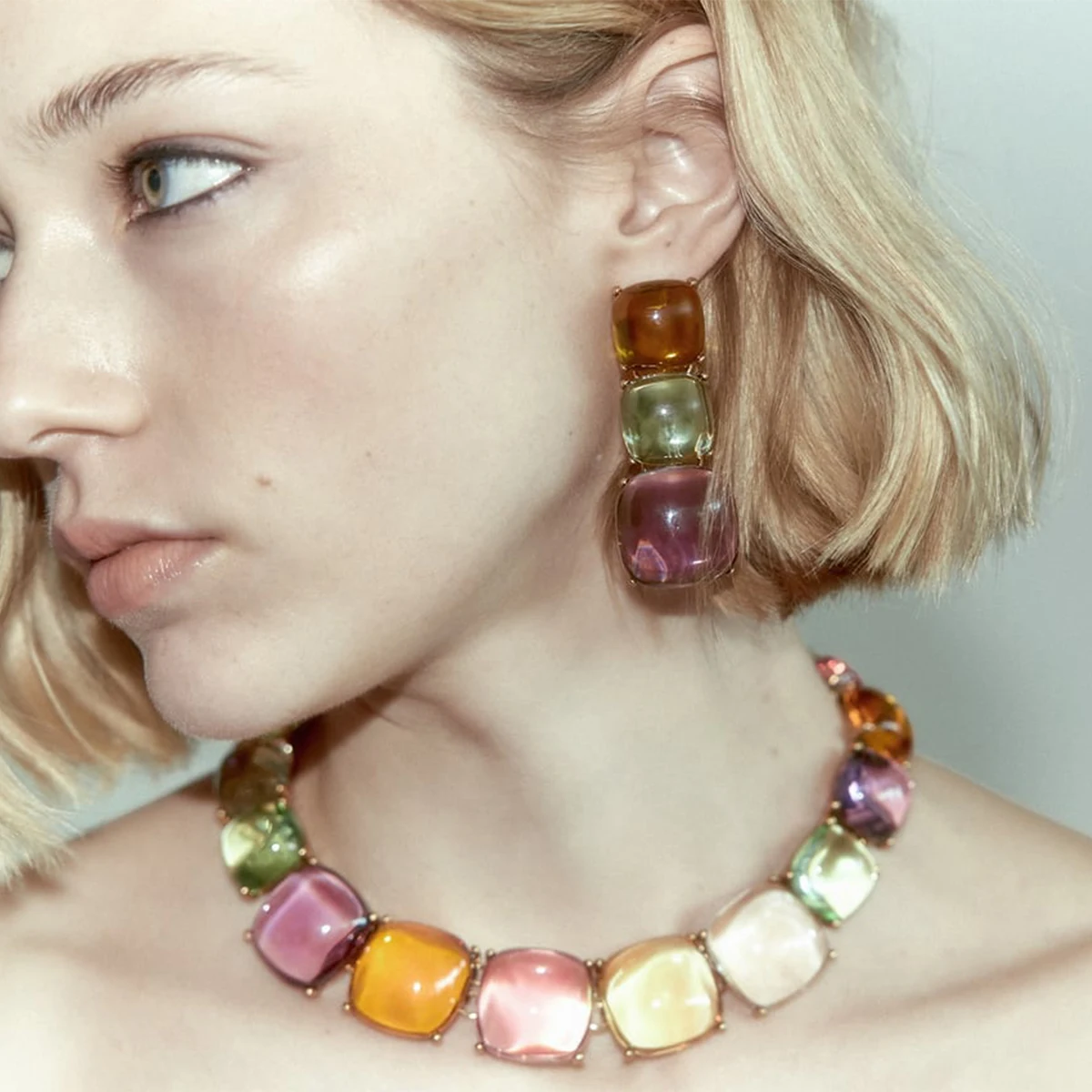 

2023 New Women ZA Transparent Crystal Necklace Earrings Sets Statement Jewelry Party Accessories